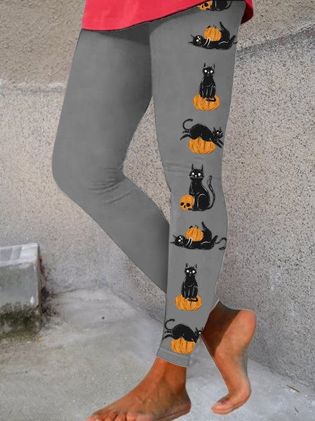 Women‘s Casual Cat Halloween Legging, color:Gray|size:4XL, Lilicloth.com