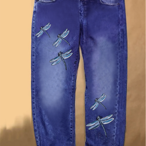 Women's Dragonfly Casual Denim Loose Jeans, color:Blue|size:3XL, Lilicloth.com