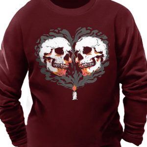 Men’s Skull Design Casual Loose Sweatshirt, color:Wine Red|size:3XL, Lilicloth.com