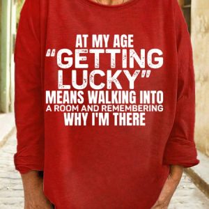 Women's Funny At My Age Getting Lucky Casual Crew Neck Sweatshirt, color:Red|size:3XL, Lilicloth.com