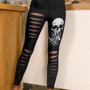 Women's 3D Printing Skull Casual Loose Cotton-Blend 3D Printing Legging, color:Black|size:4XL, Lilicloth.com