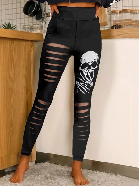 Women's 3D Printing Skull Casual Loose Cotton-Blend 3D Printing Legging, color:Black|size:4XL, Lilicloth.com
