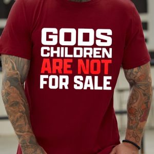 Men's Save God's Children Letters Casual Crew Neck T-Shirt, color:Red|size:3XL, Lilicloth.com
