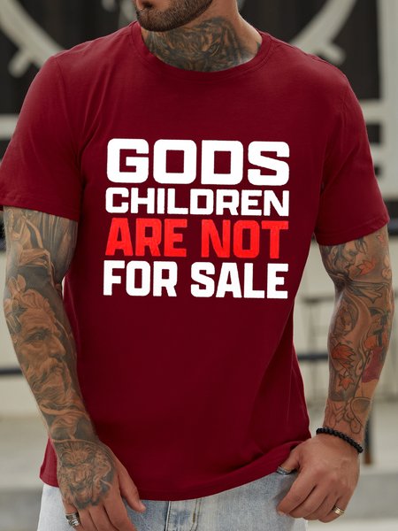 Men's Save God's Children Letters Casual Crew Neck T-Shirt, color:Red|size:3XL, Lilicloth.com