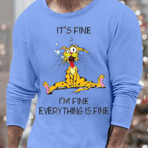 Mens It's Fine I Am Fine Everything Is Fine Long Sleeve T-Shirt, color:Light Gray|size:3XL, Lilicloth.com