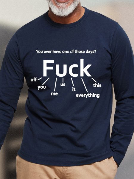 Men’s Humor And Irony Text Letters Cotton Crew Neck Casual Top, color:Dark Blue|size:3XL, Lilicloth.com