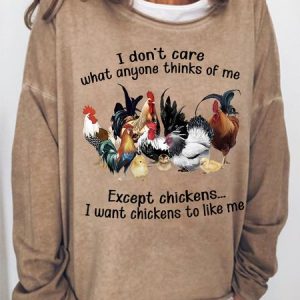 Women's I Want Chickens To Like Me Funny Text Letters Graphic Print Casual Cotton-Blend Sweatshirt, color:Khaki|size:3XL, Lilicloth.com