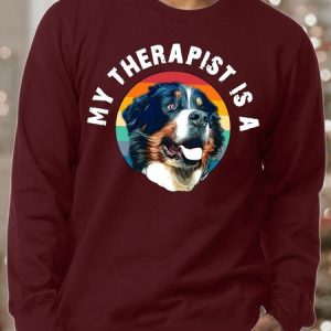 Men’s My Therapist Is A Dog Loose Dog Casual Cotton-Blend Sweatshirt, color:Red|size:3XL, Lilicloth.com