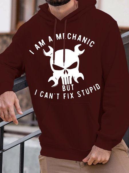 Men’s I Am A Mechanic But I Can't Fix Stupid Hoodie Casual Text Letters Hoodie, color:Red|size:3XL, Lilicloth.com