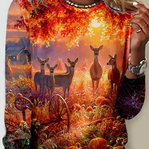 Women's Art Print Crew Neck Casual Shirt, color:As Picture|size:5XL, Lilicloth.com