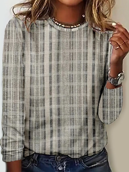 Woman ‘ Casual Regular Fit Crew Neck Color Block Shirt, Long sleeves, Lilicloth.com
