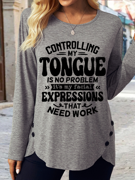 Women's Funny Controlling My Tongue Is No Problem Adult Humor Casual Cotton-Blend Shirt, color:Gray|size:3XL, Lilicloth.com