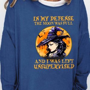 Halloween Witch And Moon Crew Neck Sweatshirt, color:Blue|size:3XL, Lilicloth.com