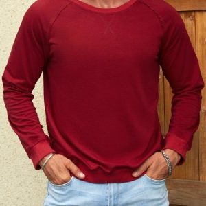 Men's Regular Fit Crew Neck Casual Cotton Solid Color Sweatshirt, color:Wine Red|size:3XL, Lilicloth.com