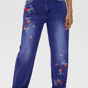 Womens Butterfly Casual Printed Jeans, color:Blue|size:3XL, Lilicloth.com