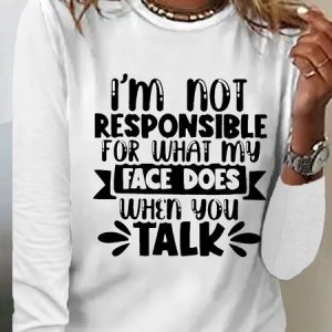 Women's I'm Not Responsible Letter Print Crew Neck Casual Letters Shirt, color:White|size:3XL, Lilicloth.com