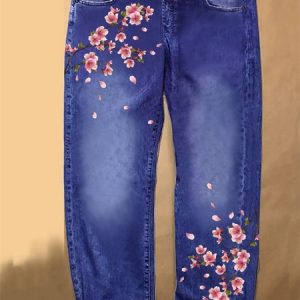 Women's flower Casual Denim Jeans, color:Blue|size:3XL, Lilicloth.com