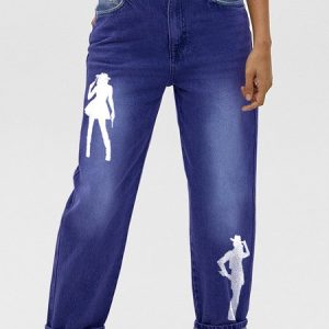 Cowgirl Casual Printed Jeans, color:Blue|size:3XL, Lilicloth.com