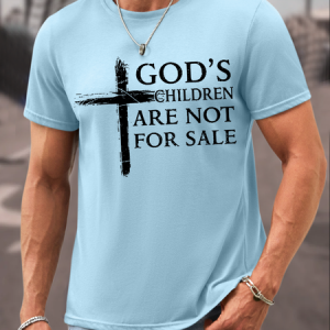 Men's Save God's Children Cotton Casual Loose Text Letters T-Shirt, color:Light Blue|size:3XL, Lilicloth.com