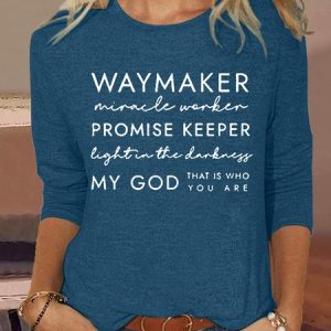 Women's Casual Christian Crew Neck Letters Shirt, color:Blue|size:3XL, Lilicloth.com