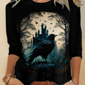 Women's Regular Fit Casual Halloween Shirt, color:Black|size:5XL, Lilicloth.com