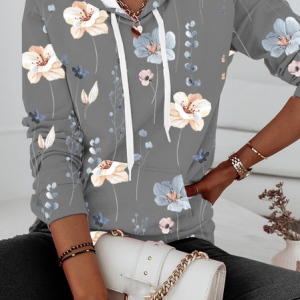 Casual Loose Floral Hoodie Hoodie, color:Gray|size:XXL, Lilicloth.com