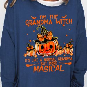 Women Funny Personalized Grandma Witch Pumpkin Halloween Loose Simple Sweatshirt, color:Dark Blue|size:3XL, Lilicloth.com