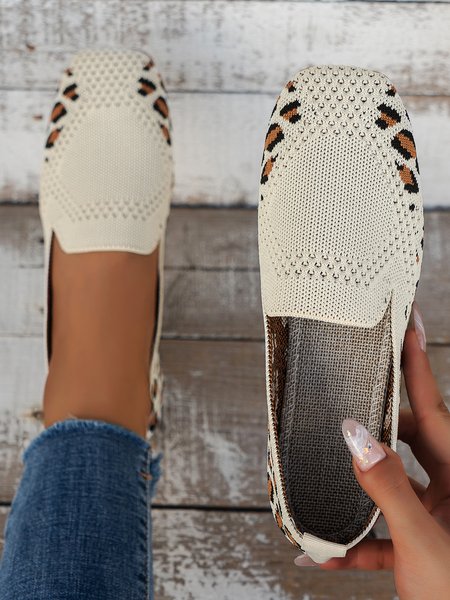 Casual Breathable Mesh Fabric Square Toe Slip On Shoes, color:Leopard|size:42, Lilicloth.com