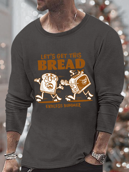 Men's let's get this bread endless bummer Crew Neck Casual Cotton Loose Top, color:Deep Gray|size:3XL, Lilicloth.com