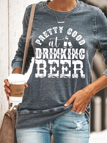 Women's Pretty Good At Drinking Beer Regular Fit Casual Sweatshirt, color:Gray|size:3XL, Lilicloth.com