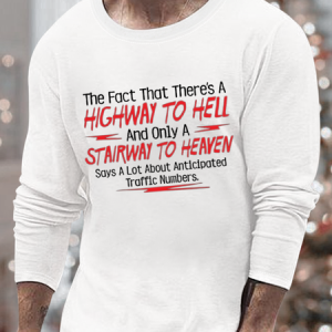 Men's The Fact That There’S A Highway To Hell And Only A Stairway To Heaven Says A Lot About Anticipated Traffic Numbers Funny Graphic Print Color Block Casual Loose Crew Neck Top, color:White|size:3XL, Lilicloth.com