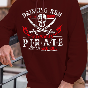 Men's Drinking rum before noon will make you a pirate, not an alcoholic Casual Loose Hoodie, color:Red|size:3XL, Lilicloth.com