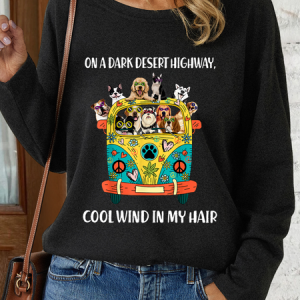 Women's Funny On A Dark Desert Highway Cool Wind In My Hair Graphic Printing Casual Text Letters Loose Sweatshirt, color:Black|size:3XL, Lilicloth.com