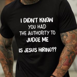 Men's Sarcasm Funny Jesus Hiring Letters Cotton Casual T-Shirt, color:Black|size:3XL, Lilicloth.com