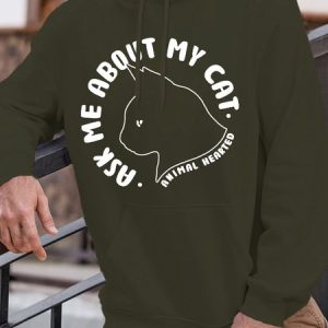 Men’s Cat Casual Letter Pattern Hoodie, color:Army Green|size:3XL, Lilicloth.com