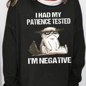 Women's I Had My Patience Tested I'm Negative Cat, Funny Sarcasm Casual Sweatshirt, color:Black|size:3XL, Lilicloth.com