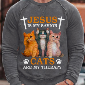 Men's is my savior are my therapy Crew Neck Casual Loose Sweatshirt, color:Deep Gray|size:3XL, Lilicloth.com
