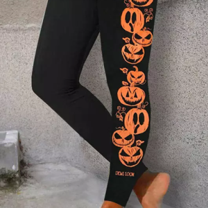Women's Pumpkin Casual Skull Loose Cotton-Blend Legging, color:Black|size:4XL, Lilicloth.com