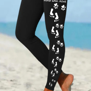 Women's paw print Casual Legging, color:Black|size:4XL, Lilicloth.com