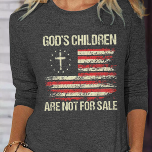Women's Casual God'S Children Are Not For Sale Printed Regular Fit Casual Shirt, color:Gray|size:3XL, Lilicloth.com
