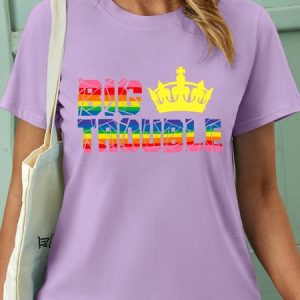 Women’s Big Trouble Crew Neck Casual Human Matching Dog T-Shirt, color:Purple|size:3XL, Lilicloth.com