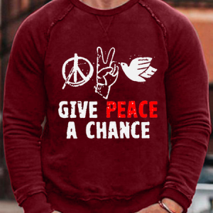 Men's GIVE PEACE A CHANCE Text Letters Casual Loose Sweatshirt, color:Red|size:3XL, Lilicloth.com