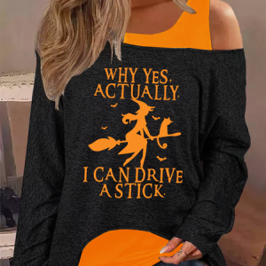 Women's Funny Graphic Yes I Can Drive A Stick Casual 2Pcs Batwing Sleeve Blouse And Tank Set, color:Black|size:XXL, Lilicloth.com