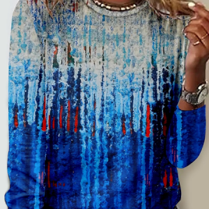 Women's Casual Abstract Stripes Regular Fit Crew Neck Shirt, color:Blue|size:5XL, Lilicloth.com