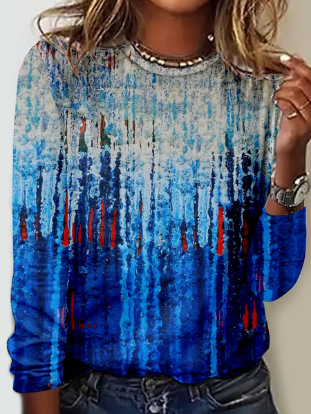Women's Casual Abstract Stripes Regular Fit Crew Neck Shirt, color:Blue|size:5XL, Lilicloth.com