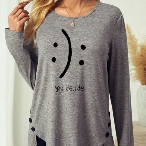 Women's You Decide Letter Print Casual Text Letters Shirt, color:Gray|size:3XL, Lilicloth.com