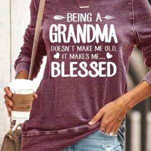 Women's Being A Grandma Makes Me Blessed Funny Casual Sweatshirt, color:Purple|size:3XL, Lilicloth.com