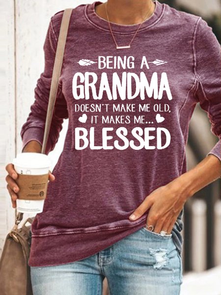 Women's Being A Grandma Makes Me Blessed Funny Casual Sweatshirt, color:Purple|size:3XL, Lilicloth.com