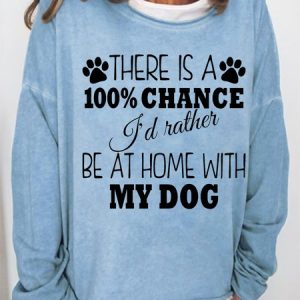 Women's Funny Dog 100% Chance I'd Rather Be At Home With My Dog Simple Sweatshirt, color:Light Blue|size:3XL, Lilicloth.com