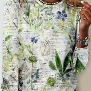 Women's Casual Art Plants Print Shirt, color:Green|size:5XL, Lilicloth.com